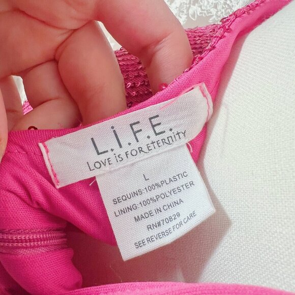 Love is For Eternity Hot Pink Sequined Butterfly Dress y2k Prom Formal Size L - Picture 8 of 10